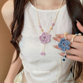Crochet Flower Pendant Necklaces With Beads With Decorative Accents view 1