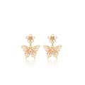 Pink Gradient Butterfly Dangle Earrings Flower Pearl Gold view 5