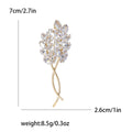 Crossed Wheat Stems Brooch In Metal With Marquise Crystal Leaves On Looping Gold-Tone view 6
