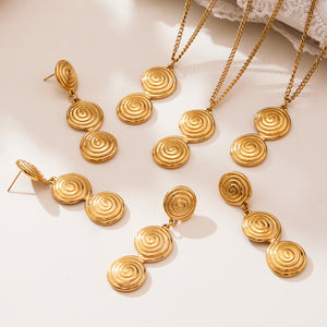 Spiral Disc Pendant Necklace and Triple Disc Drop Earrings