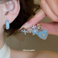 Blue Heart Star And Cross Mix Stud Earrings Statement Jewelry Pair view 2