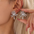 Gold and Steel Hammered Starburst Sun Stud Earrings Pair view 2