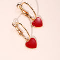 Gold Lever Back Hoop Red Enamel Heart Drop Earrings view 5
