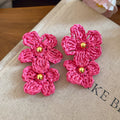 Woven Raffia Flower Stud Earrings In Four Bright Colors view 2