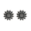 Antique Silver Tone Sunflower Stud Earrings with Textured Centers view 5