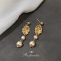 Gold Tone Radiating Oval Medallion Double Pearl Drop Earrings view 4