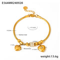 Gold Snake Chain Double Heart Charm Bracelet With Rhinestone Bead view 6