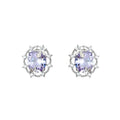Silver Tone Pale Purple Oval Stone Floral Halo Stud Earrings view 5