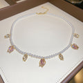 Pastel Tulip Crystal Charm Necklace with Gold Tone Chain view 6