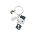 Black White Dice Bear and Moon Resin Metal Keychain view 5