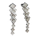 Silver Tone Cascading Square Clear Stone Drop Earrings view 5
