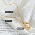 Gold Wavy Square Faux Pearl Pendant Chain Necklace view 2