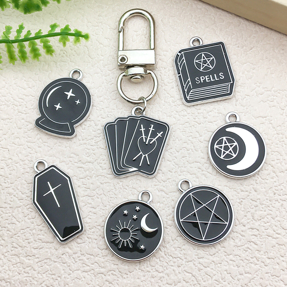 Black White Zinc Alloy Magic Circle Magic Book Round Charm Pendant for Bracelets and Keychains
