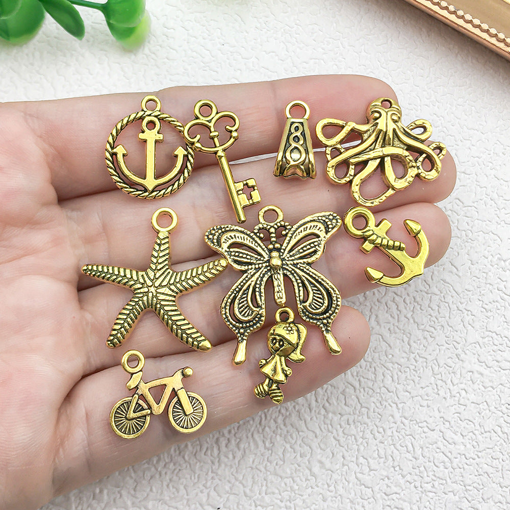 Plated Iron Starfish Butterfly Cross Charm Pendant for DIY Bracelet Keychain Jewelry