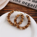 Gray Flocked Leopard Pattern Oversized Open Hoop Earrings view 2