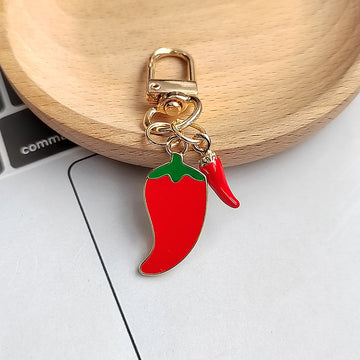 Gold Lobster Clip Red Enamel Chili Pepper Dual Charm Keychain