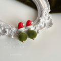 Red Santa Hat Stud Earrings With Green Pom-Pom Drops view 4