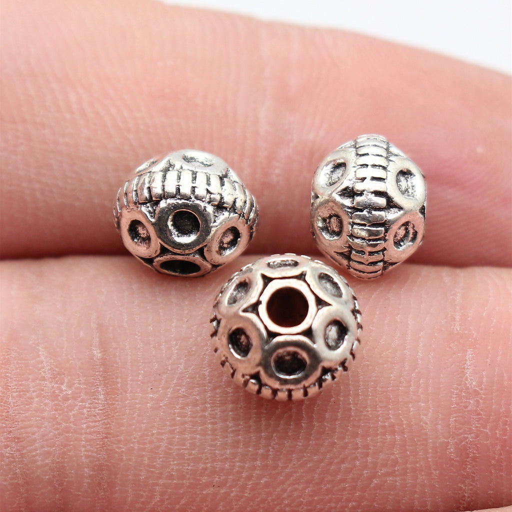 9.7x9.7x7.4mm 2g Multicolor Zinc Alloy Small Ring Texture Round Loose Metal Beads for Bracelet DIY Jewelry