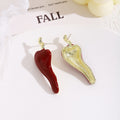 Glossy Red Chili Pepper Gold Tone Novelty Stud Earrings view 3