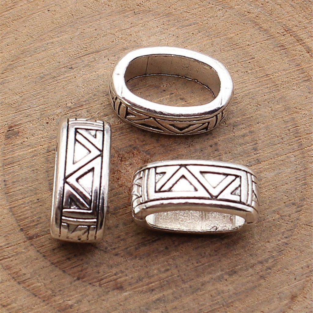 15x10x6.2mm 2.1g Antique Silver Zinc Alloy Oval Triangle Pattern Large Hole Beads for Bracelet Making