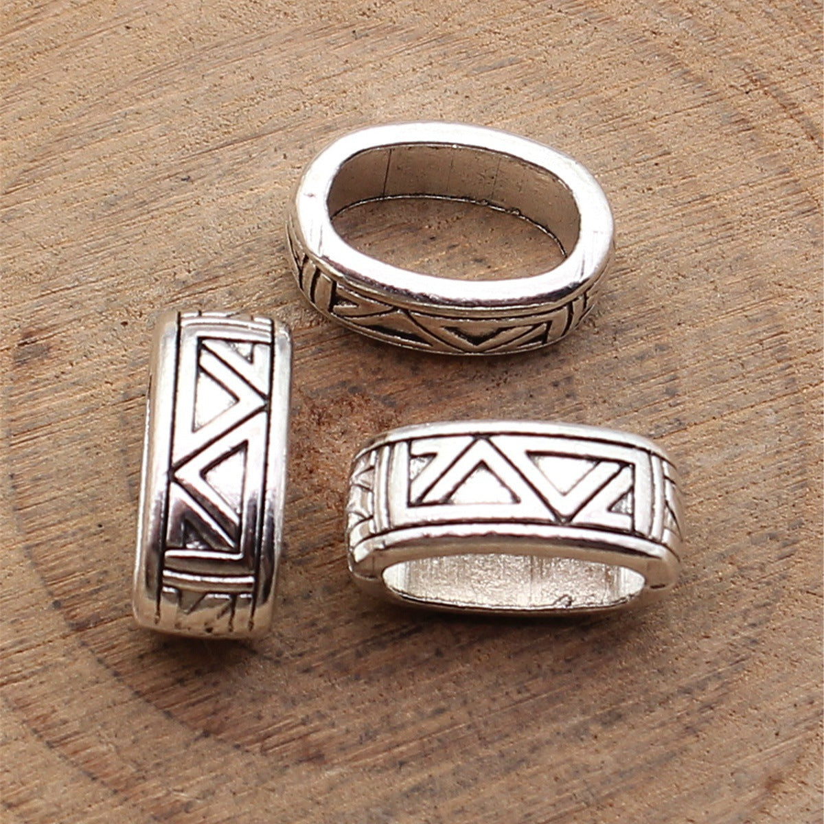 15x10x6.2mm 2.1g Antique Silver Zinc Alloy Oval Triangle Pattern Large Hole Beads for Bracelet Making