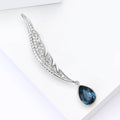 Silver Tone Crystal Wing Brooch With Blue Teardrop Drop view 3