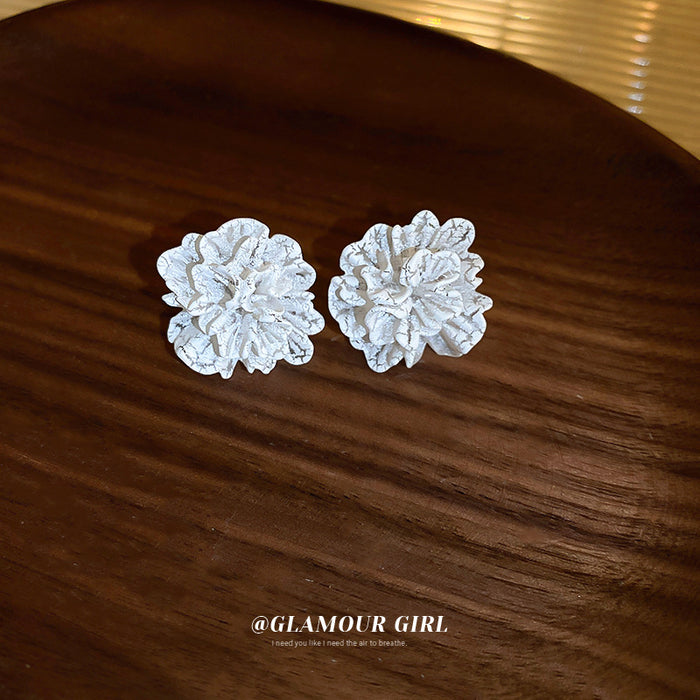 White Layered Flower Cluster Stud Earrings Fashion Jewelry