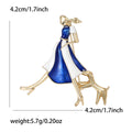 Enamel Girl Walking Dog Brooch Red and Blue Dress Styles view 6