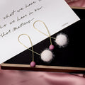 Gold Loop Threader with White Fuzzy Ball Drop Earrings view 2