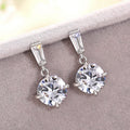Silver Clear Round Drop Earrings Baguette Top Stud view 2
