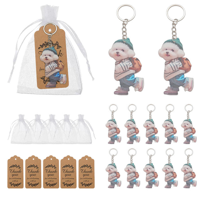 Acrylic Puppy Dog Keychain Teal Beanie Backpack Charm