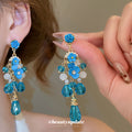 Blue Floral Crystal Teardrop Stud Earrings Jewelry Accessory view 2