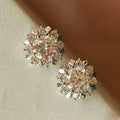 Gold Sunflower Clear Center Stud Earrings Metal Alloy view 2
