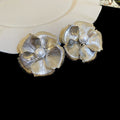 Silver Tone Flower Pearl Center Stud Earrings Jewelry Accessory view 6