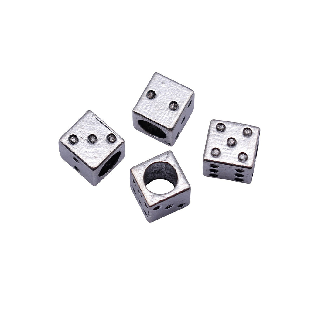7.5x6.9x6.9mm 1.3g Antique Silver Tone Zinc Alloy Dice Large Hole Beads for DIY Bracelet Jewelry