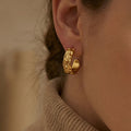 Rippled Textured C Hoop Earrings in Gold and Silver Tone view 2
