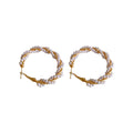 Gold Chain Loop And White Pearl Stud Earrings With Decorative Details view 5