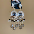 Crystal Floral Chandelier Earrings in Black and Blue view 6