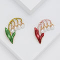 Lily Of The Valley Pearl Enamel Brooch Red And Green view 1