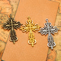 Ornate Openwork Cross Metal Charm in 4 Decorative Finishes view 1