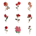 Red Gold Tone Rose Crystal Enamel Twelve Designs Metal Brooch Pin view 1