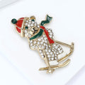 Skiing Bear Brooch with Crystals Red Hat and Green Scarf view 4