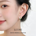 White Flower Green Stem And Pink Center Stud Earrings For Women view 2