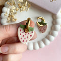 Strawberry Charm Gold Hoop Earrings in Three Patterns view 7