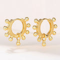 Gold Beaded Ball Accent Huggie Hoop Earrings with Drops view 2