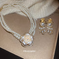 Multi Strand Pearl Rose Necklace Drop Earrings Two Styles view 4