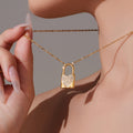 Heart Padlock Zircon Pendant Necklace Gold Or Steel Tone view 4