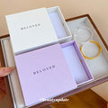 Square Woven Texture Jewelry Presentation Box in Purple and White view 4