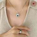 Steel Irregular Disc Green White Zircon Pendant Necklace view 3