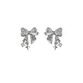 Silver Tone Bow And Star Drop Stud Earrings In Pink And Clear Stone view 5